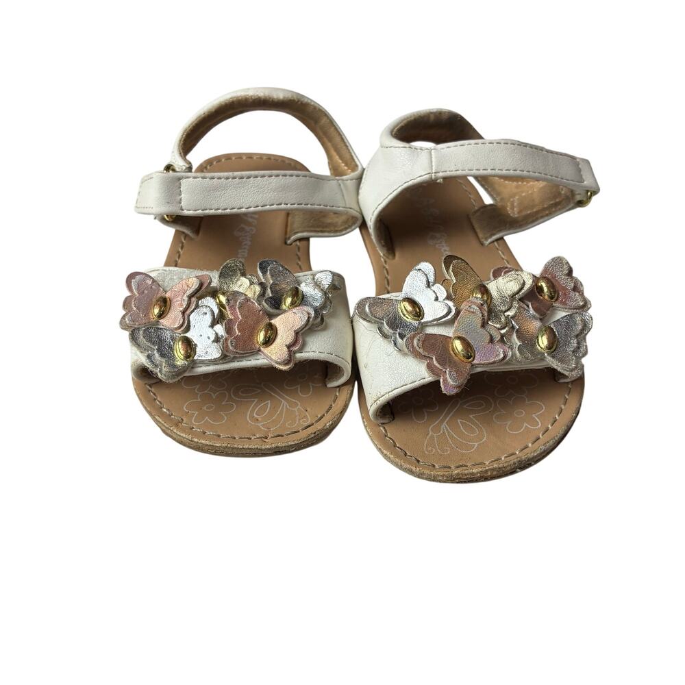 Self Esteem Baby Girls Size 6 White Walking Sandals Holographic Butterflies